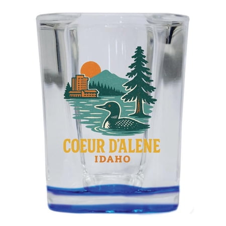 Coeur D'Alene Idaho Vintage Design Souvenir 2 oz Square Shot Glass – Blue