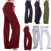 CHGBMOK Womens Bootcut Yoga Pants with Cargo Pockets Stretchy Palazzo Pants Long Wide Leg Workout Baggy Cargo Sweat Pants
