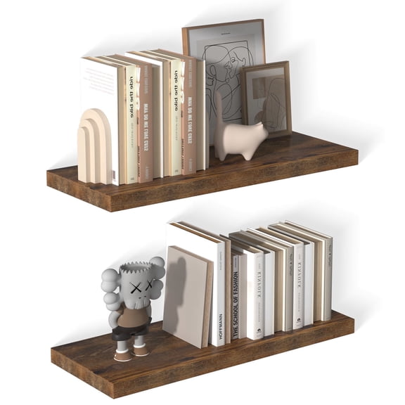Dumekko 12 Inch Deep Floating Shelves for Wall, 30" W x 12" D x 1.2" H 2 Pack Floating Shelves Large Storage Space Wall Mount Shelf for Living Room, Kitchen, Bathroom, Rustic Brown