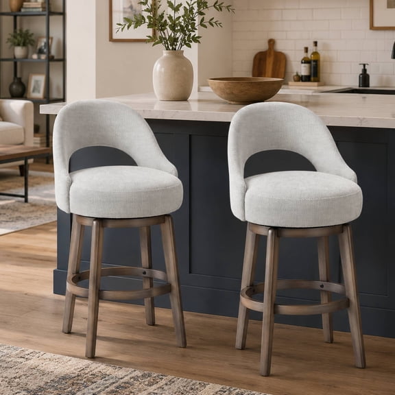30" Swivel Bar Stools Set of 2, Upholstered Counter Height Barstools with U-Back, Farmhouse Swivel Pub Chairs for Kitchen Island, Dining Room