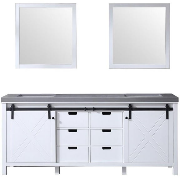 Lexora Home Marsyas 80" Quartz Top Double Vanity with Sinks and Mirrors in White