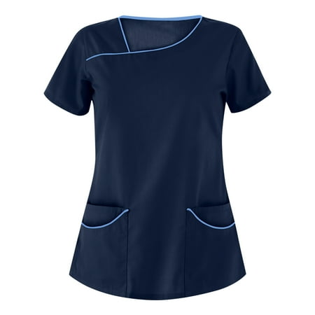 

Women Scrub T-Shirts Casual Plus Size Elegant Dressy Solid Print Scrubs Tops Nursing Shirts Working Wear Uniforms Shirt Loose Fitting Short Sleeve Tees V-Neck Tops Summer Tunic