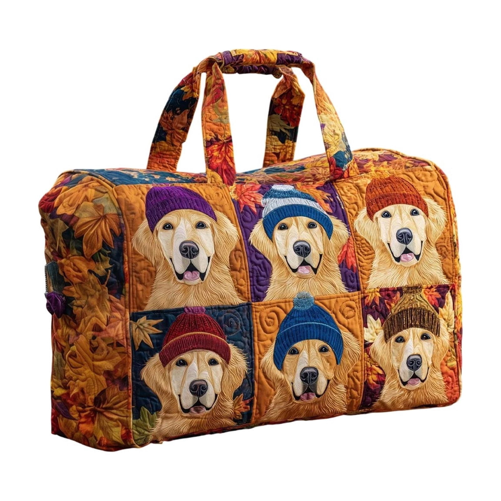 ROLKFUK Womens Small Quilted Weekend Travel Bag Overnight Duffel Tote with Dog Embroidery Shoulder Strap for Gym Sports Overnight
