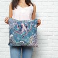 thumbnail image 3 of Throw Pillow Covers 20x20 Inch, Purple Octopus Coastal Decorative Pillow Cases for Couch Sofa Bed, Summer Beach Seahorse Jellyfish Coral Cotton Linen Square Home Decor Pillowcases with Hidden Zipper, 3 of 7
