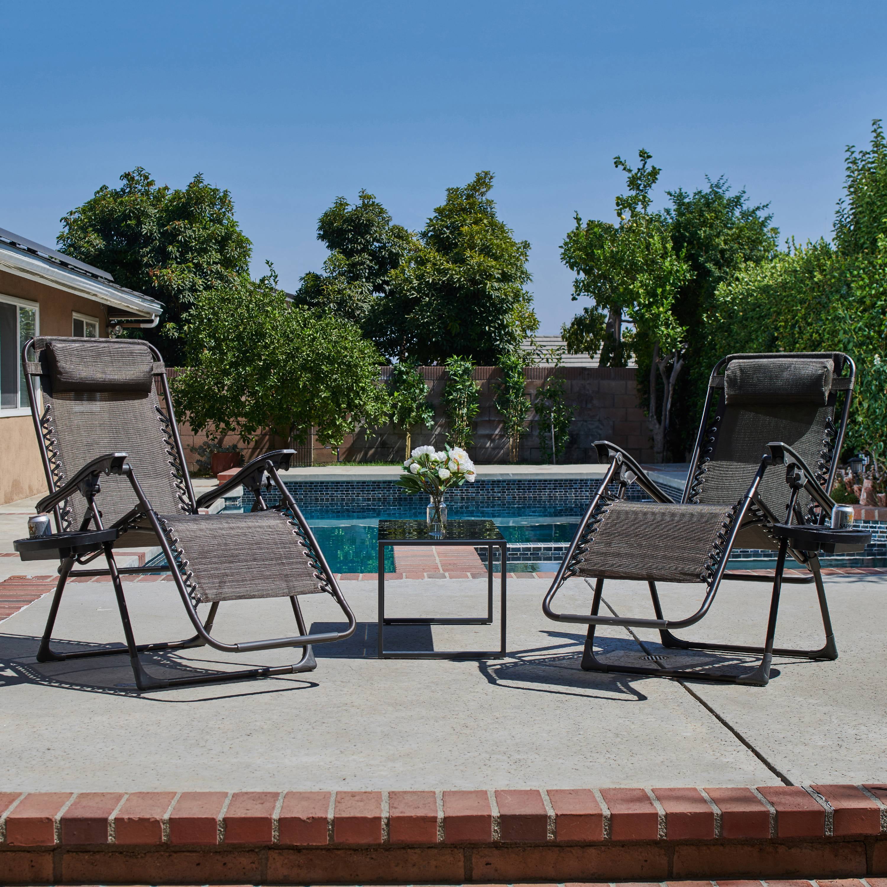 2 Piece Zero Gravity Lounge Chair Set with Tray--Brown - Walmart.com