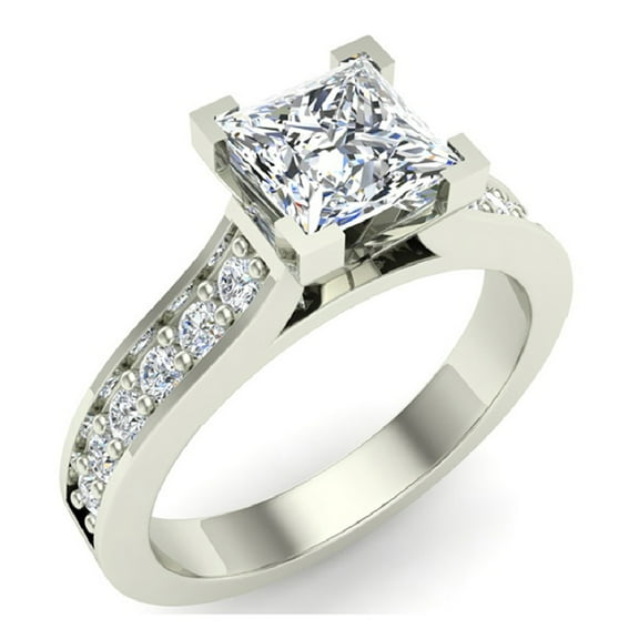 Engagement Rings Princess cut Diamond Rings for Women 14K White Gold 1.00 CT TW (I, I1)