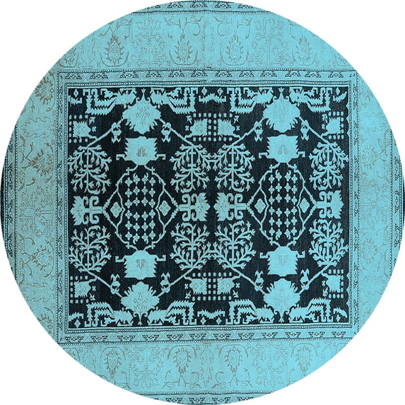 Ahgly Company Indoor Round Oriental Light Blue Industrial Area Rugs, 6' Round