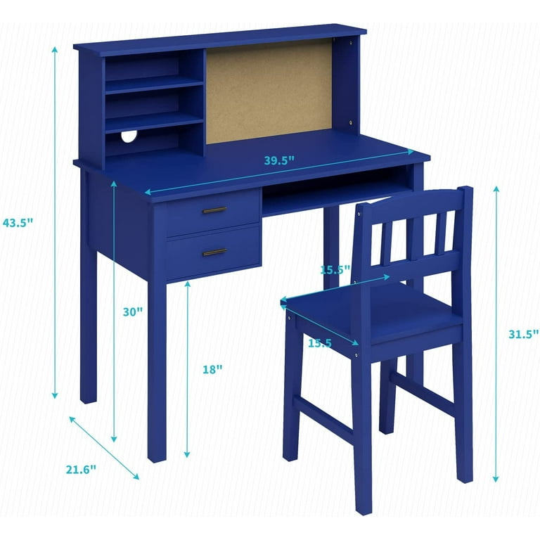 Mjkone Kid's Study Desk with Chair, Wooden Study Table with Hutch