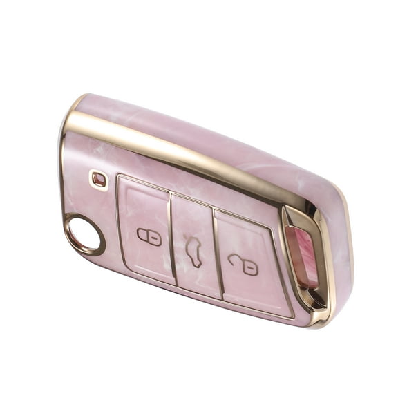 Unique Bargains 3 Buttons Remote Key Fob Case Cover Compatible for Volkswagen Golf 7 Polo TPU Pink Remote Key Protector
