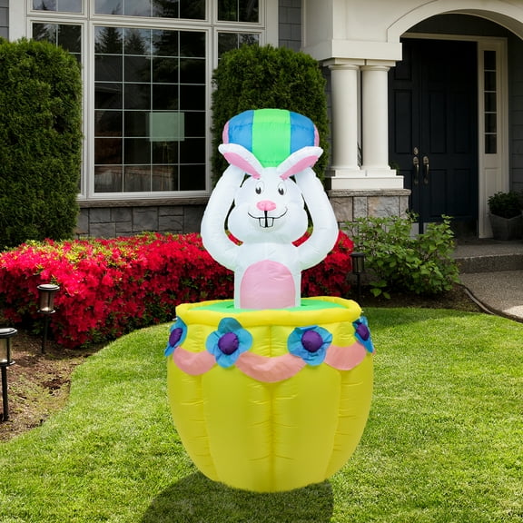 Northlight Lighted and Animated Inflatable Easter Bunny Basket Outdoor Decoration - 5.5' -