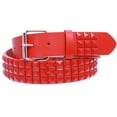 thumbnail image 2 of Snap On Solid Color Punk Rock Star Pyramid Studded Checker Board Leather Belt, 2 of 5