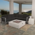 thumbnail image 2 of Noble House Camille Outdoor Aluminum 5 Piece V-Shape Sectional Sofa Set with Cushions and Fire Table, Black, Light Gray, 2 of 11