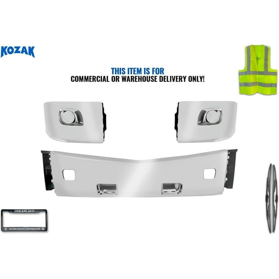 Kozak Chrome Plastic Bumper - Center and Corners No Fog Light Hole Compatible with 579