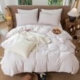 thumbnail image 5 of MooMee Striped Duvet Cover Set Oversized King 100% Washed Cotton Linen Like Textured Breathable 3-Piece (Greyish Pink& White Classic Stripes, 120"x98"), 5 of 8