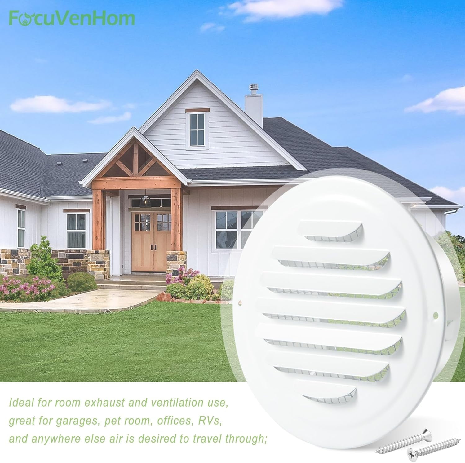 ABCISI 3 Inch Round Soffit Vent Cover, Stainless Steel Air Vent Cover Louvered Grille Cover Air Vent Wall Outlet with Built-in Fine Mesh for HVAC Ventilation (White, 75mm - 2PCS)