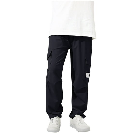 Babcutegg Kid Boys Pants Elastic Waist Back to School Wear Wide Leg School Uniform for Kids Black Size 4-5