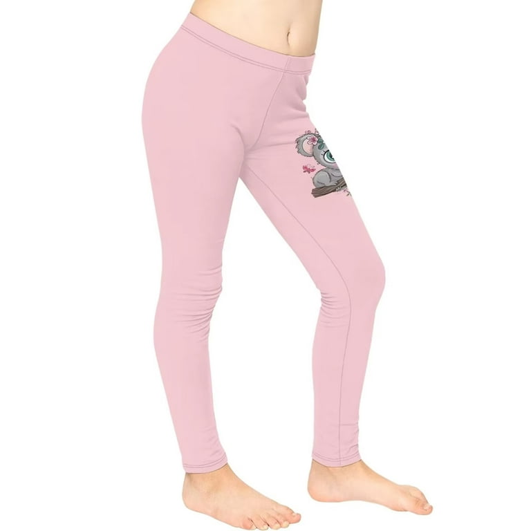 FKELYI Floral Koala Kids Leggings Pink Casual Walking Children Tights  Summer Comfy Running Yoga Pants High Waisted Straight Leg Size 8-9 Years 