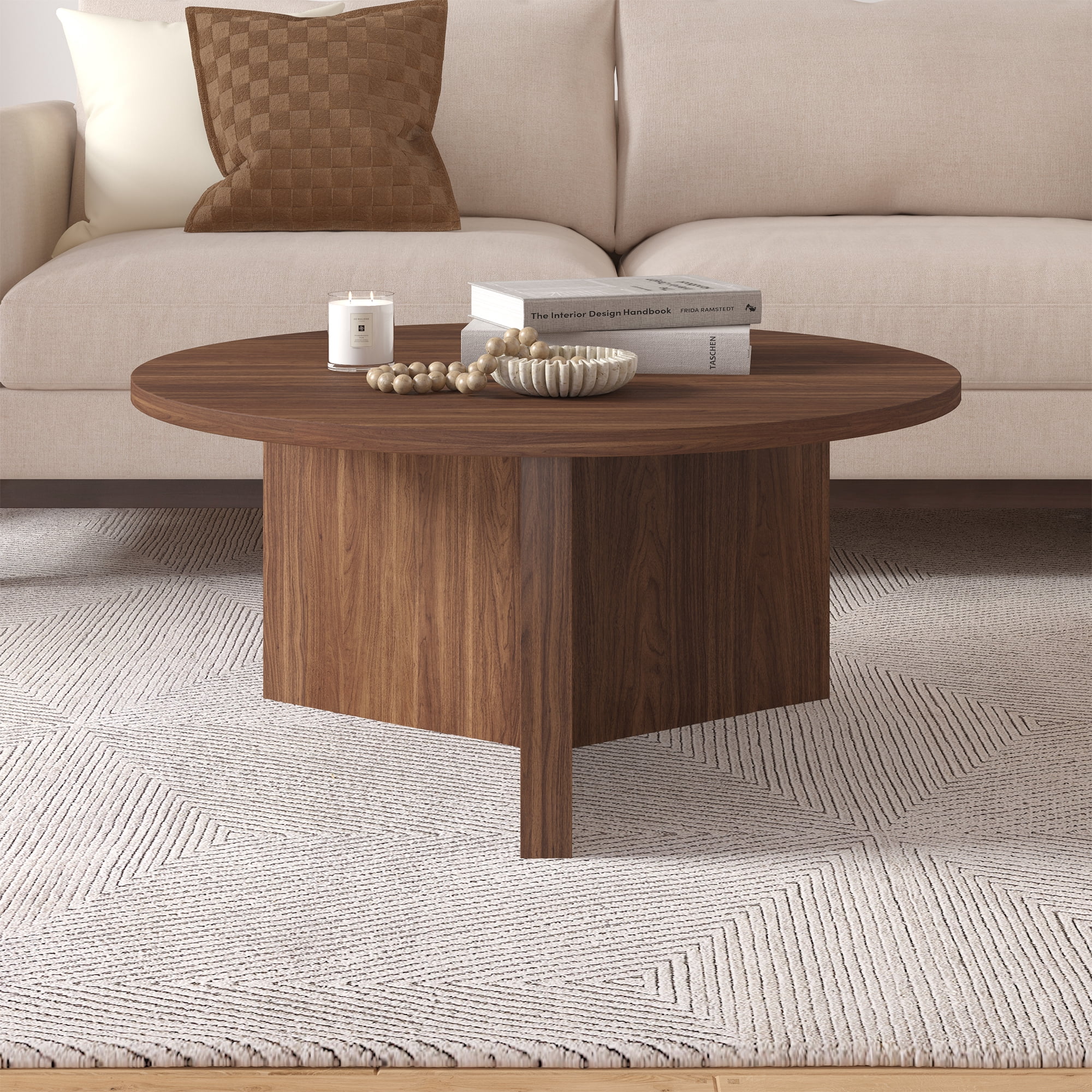Anders 36" Wide Round Coffee Table in Satin Walnut