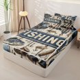 thumbnail image 3 of Manfei Vintage Bass Fish Zipper Twin Comforter Sets with Fitted Sheet and 2 Pillowcases, Lake Landscape Zipper Bedding Set, Navy Brown, Gray Reversible, 4 Pieces, 3 of 7