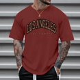 thumbnail image 2 of Rggeeun Mens Tshirts Leopard Letter Print Solid Color Short Sleeve Crew Neck Loose Fit Soft Breathable for Summer Beach Wear Versatile Shirts,Red,L5, 2 of 4