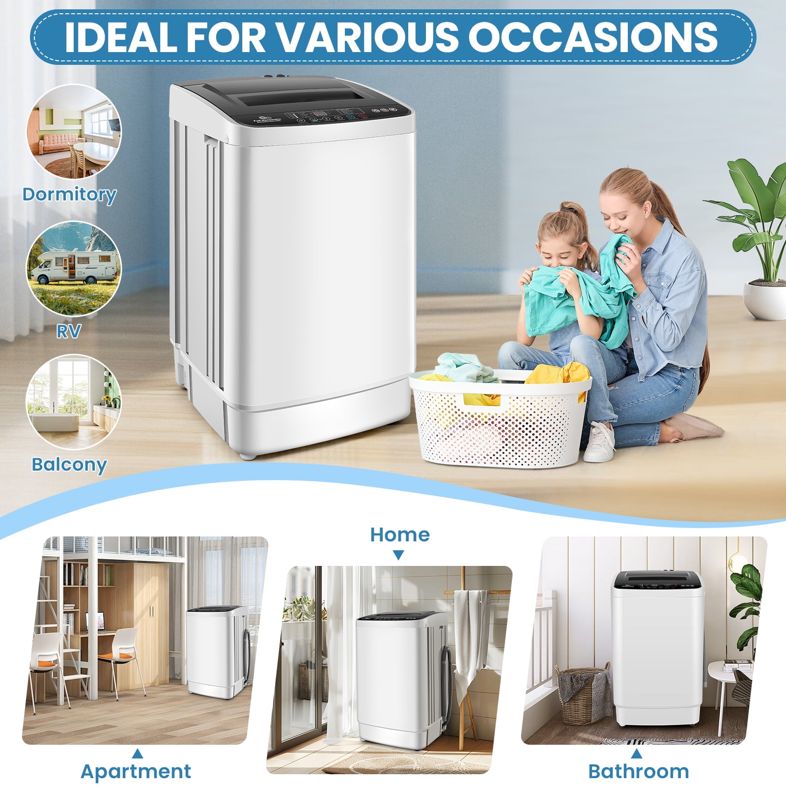 Veeboto Portable Washing Machine, 20lbs Full Automatic Washer Machine with Drain Pump, 4 Wash Programs 4 Water Levels 3 Water Temperatures for Home