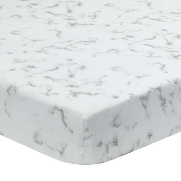 Lambs & Ivy Signature Gray/White Marble Organic Cotton Fitted Crib Sheet
