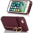 thumbnail image 4 of iPhone SE 2022/2020 Phone Case with Card Holder,iPhone 7/8 Case Wallet for Women Men with Strap,Crossbody Lanyard Cases with Credit Card Slots Kickstand and Stand Ring Holder Case,4.7",Burgundy, 4 of 15