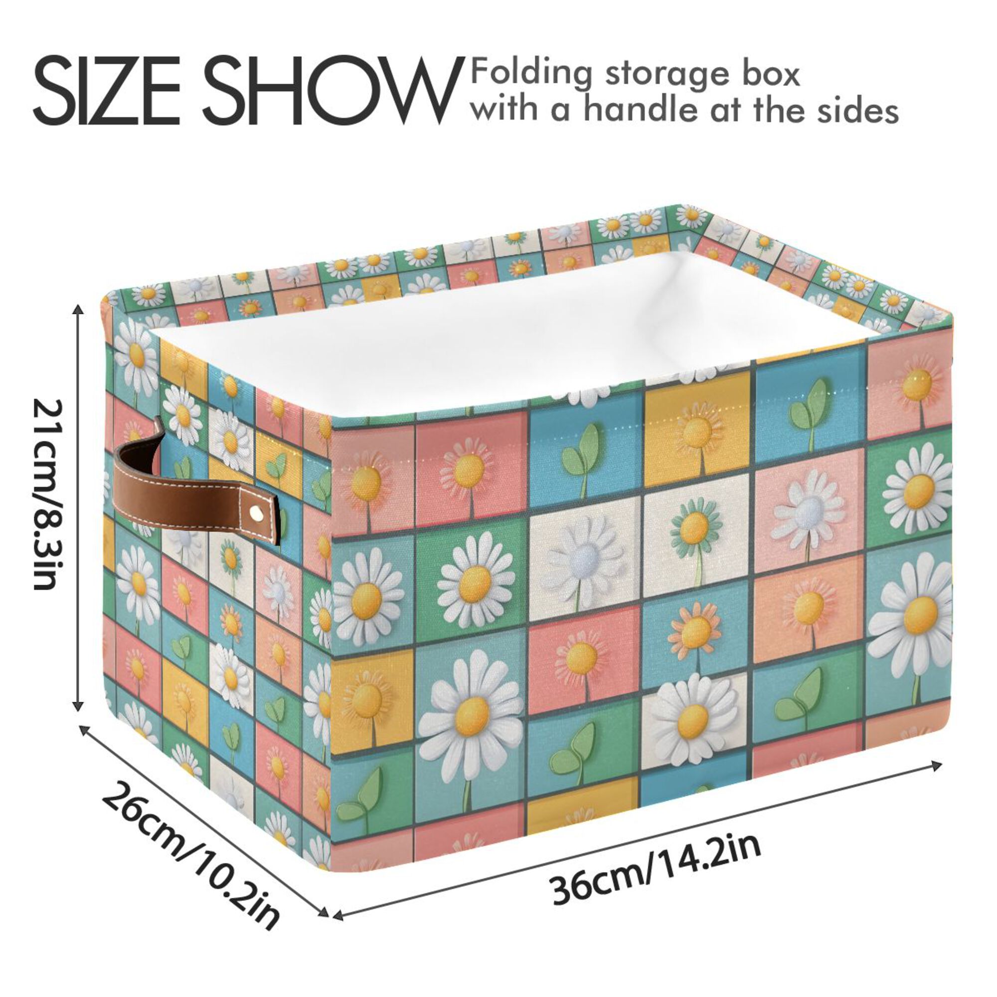 Yayeee Canvas Storage Basket with Handles for Shelves Fabric Bins Closet Organizer, Daisy Mosaic