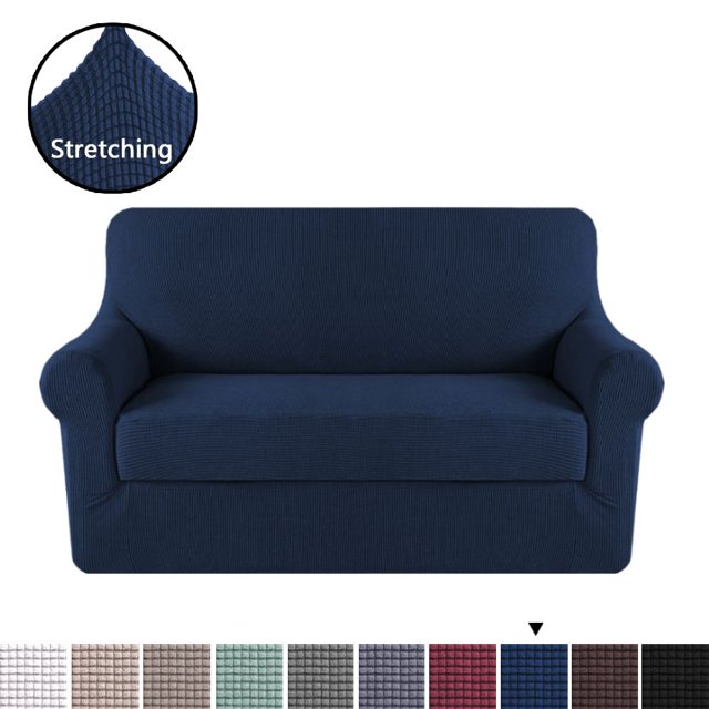 H.VERSAILTEX 2-Piece Jacquard Spandex Loveseat Stretch Slipcover, Navy