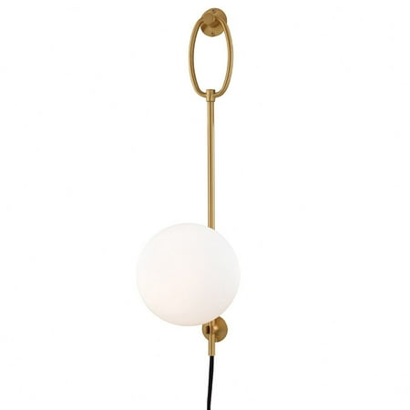 

1 Light Metal Orb Wall Sconce with Opal Etched Glass-24.25 inches H By 7 inches W-Aged Brass Finish Bailey Street Home 735-Bel-3322042