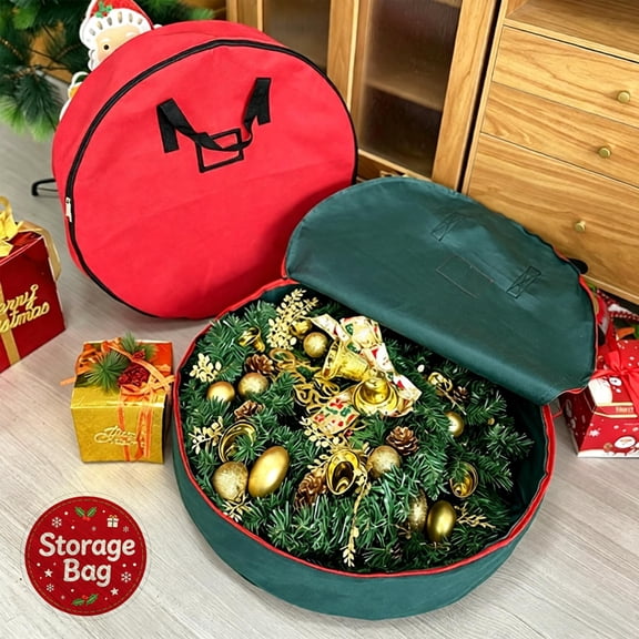 24 Inch Wreath Storage Bag, Dustproof Large Capacity Oxford Pouch, Reinforced Handles Smooth Zipper, Holds Christmas Wreaths Garlands, Guards Decor from Damp and Squeezing for Seasonal Storage