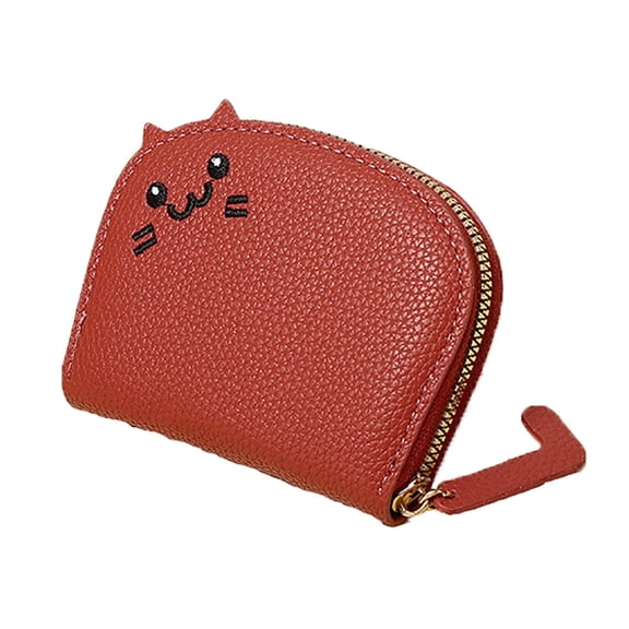 SolaceHue PU Leather Card Holder for Women, Cute Small Wallet with 11 Slots, Multi-Functional Credit Card Case Purse for ID, Cash, Coins, Gift for Cat Lovers,Brick red