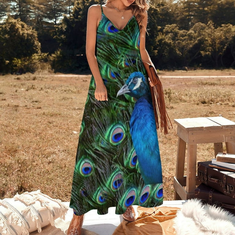 Peacock and Feather Sleeveless Dress ladies dresses for special occasions Women long dress luxury dress