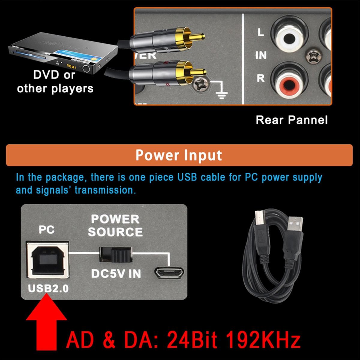 Professional 24Bit 192KHz Audio Interface 2 Input Sound Card for Electric Guitar Loopback External Studio PC Recording