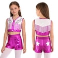 thumbnail image 7 of TiaoBug Kids Girls Western Cowgirls Outfits Cheerleading Crop Top with Metallic Shorts Set for Stage Performance Hot Pink 14, 7 of 7