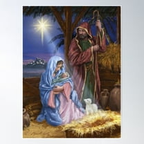 Baby Jesus Mother Mary Joseph In The Stable Poster Wall Art, Modern Wall Decor For Living Room Bedroom, 8x12 UNFRAMED