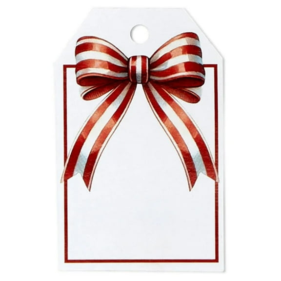 Striped Bow Glossy Gift Tags with Hole Punched At The Top For Ribbon, 2.25 x 3.5 Inch, 50 Pack (ptsb050) - Holiday Gift Wrap Supplies