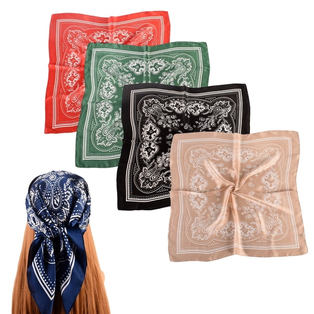 Pañuelo de seda para la cabeza de 27,5 pulgadas para mujeres y hombres, pañuelos vintage, pañuelo de satén para el cabello, pañuelo cuadrado de seda para el cuello