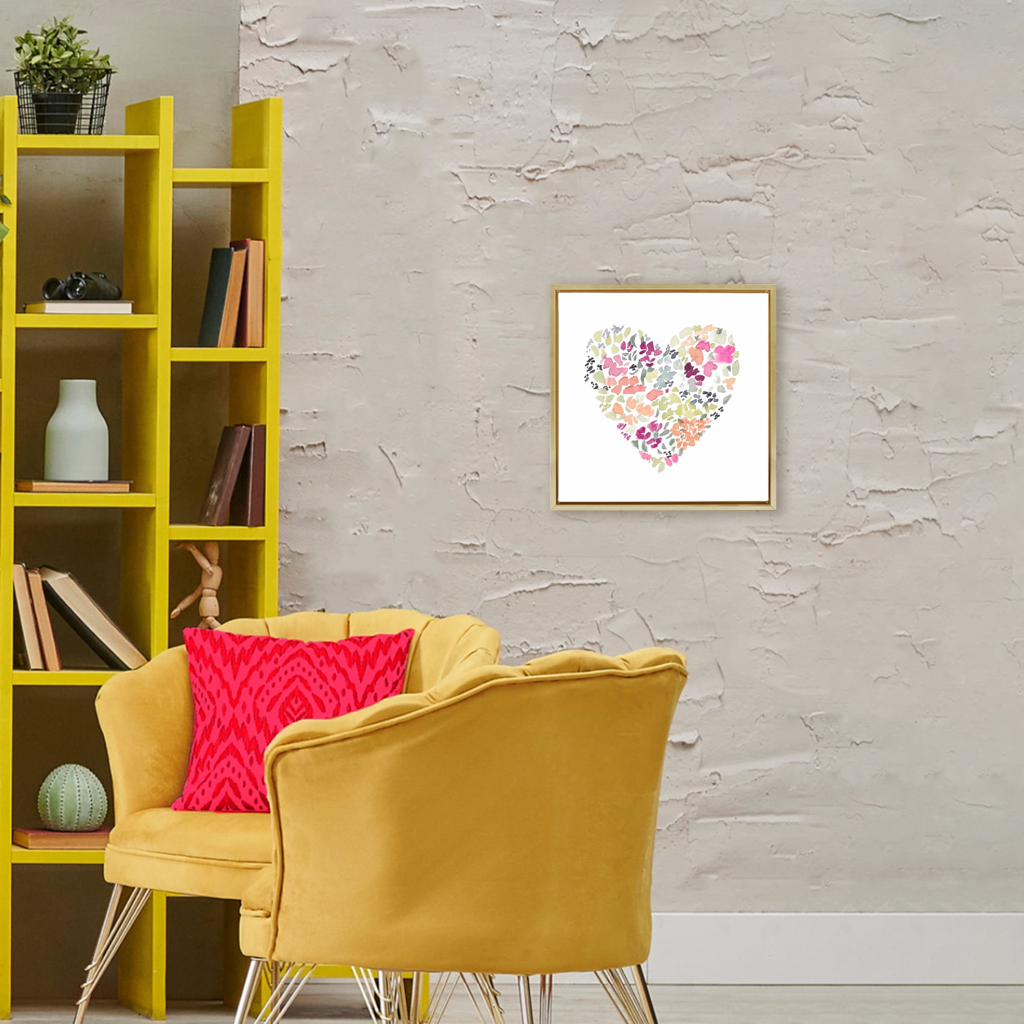 Stupell Industries Blooming Pastel Heart Gold Framed Floater Canvas Wall Art, design by Lanie Loreth