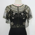thumbnail image 3 of Aocisk Cardigan Cape en Maille à Paillettes pour Femme, Courte, pour Fête, Couvre-Robe, Or, Taille Unique, 3 of 4