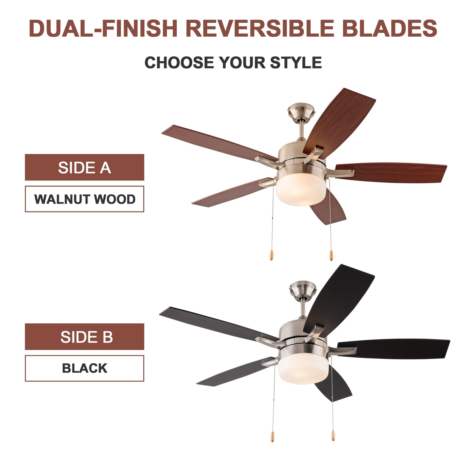 US Home Goods 52in Nickel Modern LED Ceiling Fan