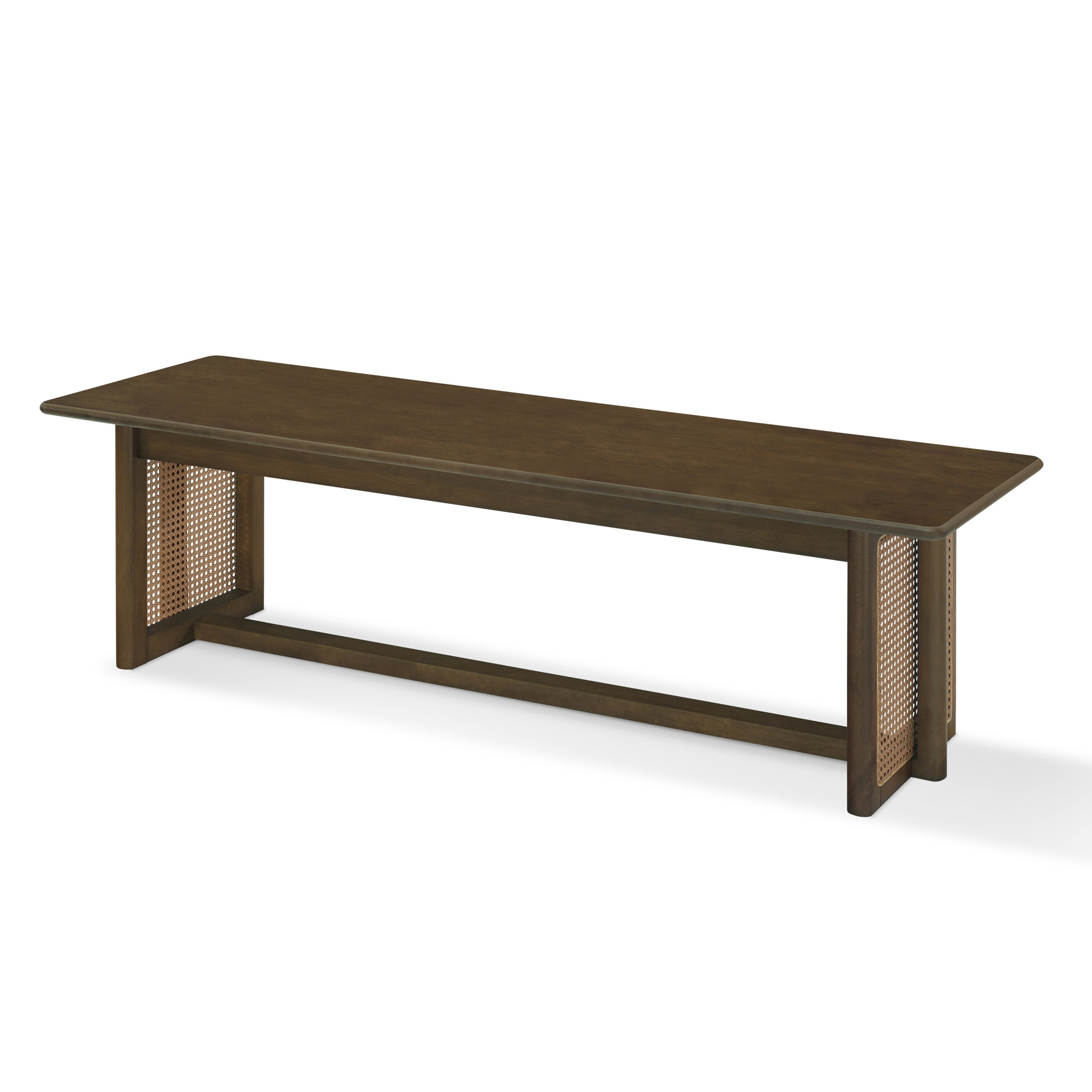 Christopher Knight Home 59" Bohemian Rubberwood Dining Bench with Plastic Rattan Accents, Walnut