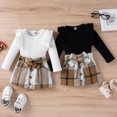 thumbnail image 3 of Fortune Ensemble Automne 2 Pcs pour Filles de 1 à 4 Ans, Hauts à Manches Longues + Jupes à Carreaux, 3 of 7