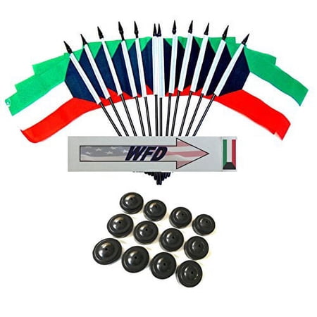 Pack of 12 4"x6" Kuwait Polyester Miniature Office Desk & Little Table Flags, 1 Dozen 4"x 6" Kuwaiti Small Mini Handheld Waving Stick Flags with 12 Flag Bases (Flags with Stands)