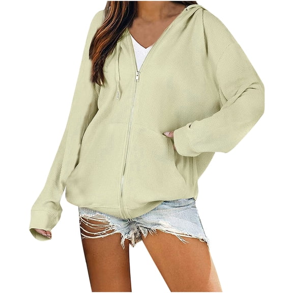 HTNBO Womens Oversized Zip Up Hoodie Jacket Baggy Loose Basic Zipper Hooded Sweatshirt Coat