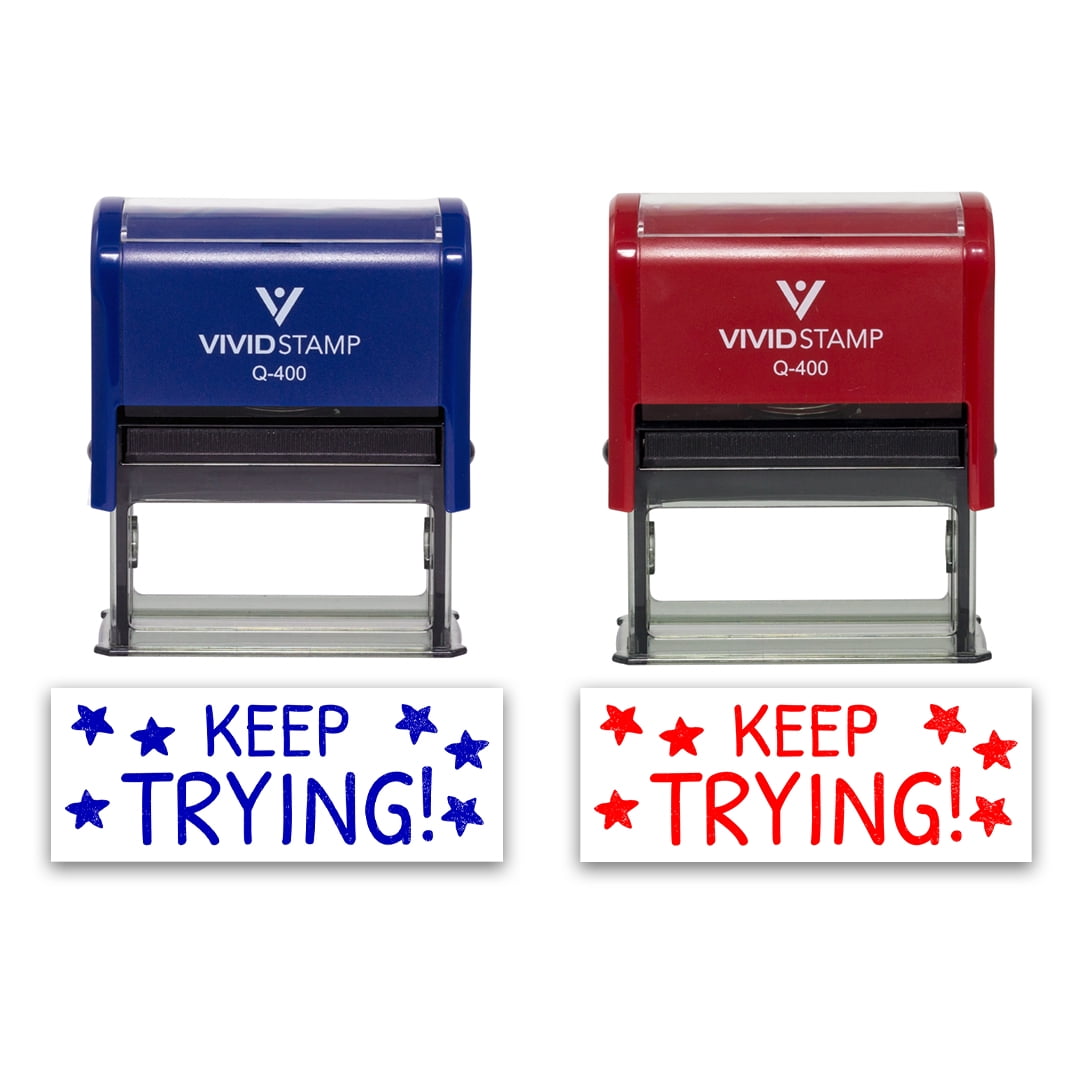 (3 pack) All Quality Keep Trying! Self-Inking Rubber Stamp Motivational Teacher Stamps | Homework And Grading | Classroom Supplies (Red Ink) - Q-400