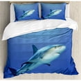 thumbnail image 3 of Shark Duvet Cover Set, Fish in the Exotic Ocean Dreamy Water with Surreal Color Underwater World Image, Decorative 2 Piece Bedding Set with 1 Pillow Shams, Twin Size, Violet Blue Grey, by Ambesonne, 3 of 3