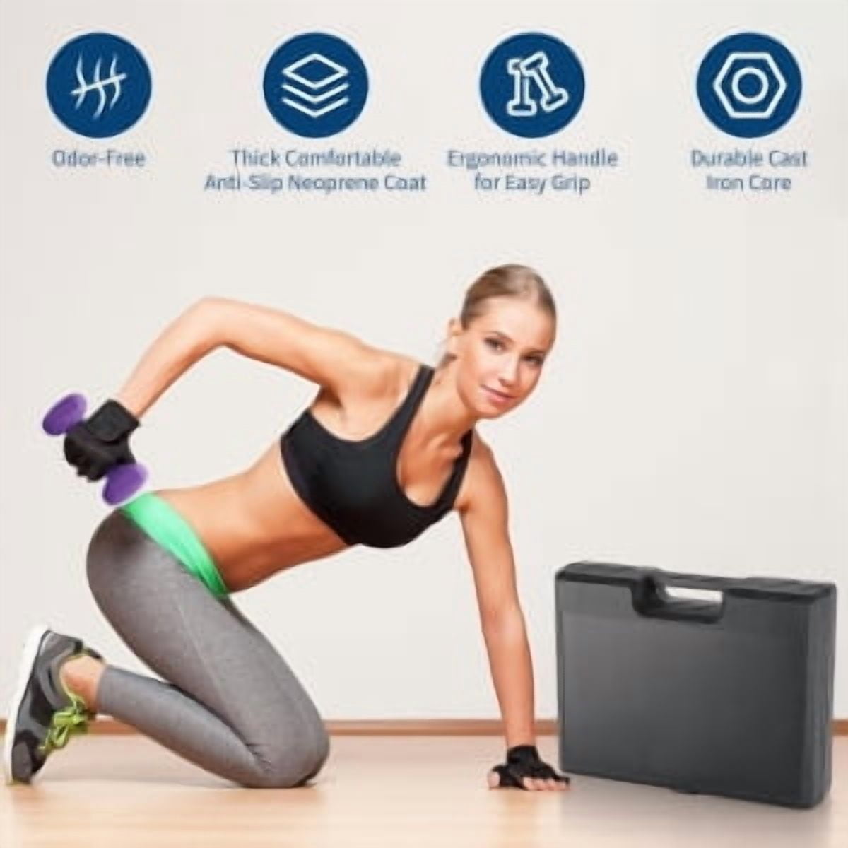 Dumbbell Set with Plastic Case,Neoprene Hexagon  Body Sculpture Weights Set for Men and Women,Idealfor small and large muscle groups