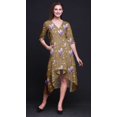 thumbnail image 2 of Bimba Cotton Brown Leaves & Magnolia Floral Printed Ladies Asymmetrical Pocket ShiftÂ&nbsp;DressÂ&nbsp;Short Sleeve V Neck MidiÂ&nbsp;Dress-XXX-Large, 2 of 5