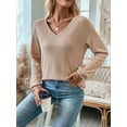 thumbnail image 4 of Women'S Lace Backless Sweater Tops Long Sleeve V Neck Cut Out Knit TopFall Sweater Dressy Casual Khaki M, 4 of 7